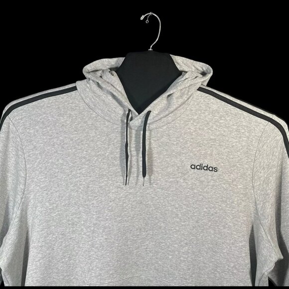 Adidas Men's Frech Terry Pullover Hoodie 4XL Gray/Black Logo Front 3-Stripe Top - Picture 2 of 11